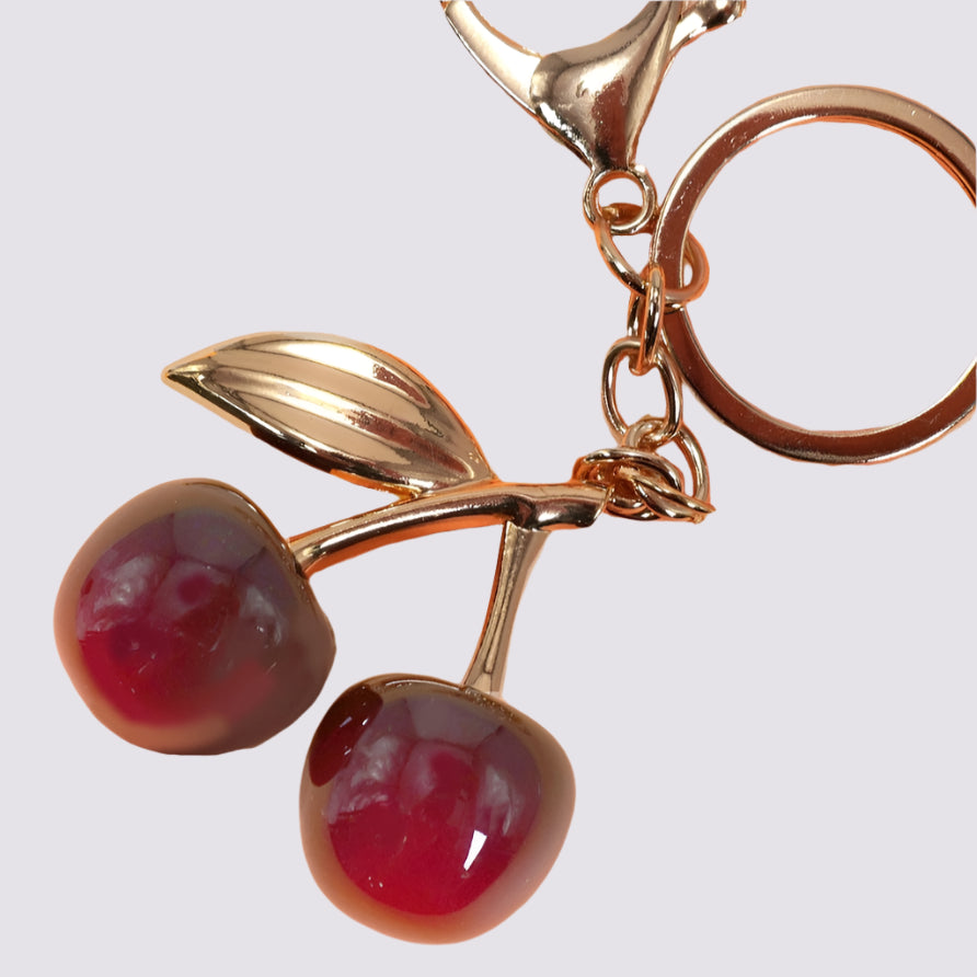 Cherry Drop With Leaf Keychain