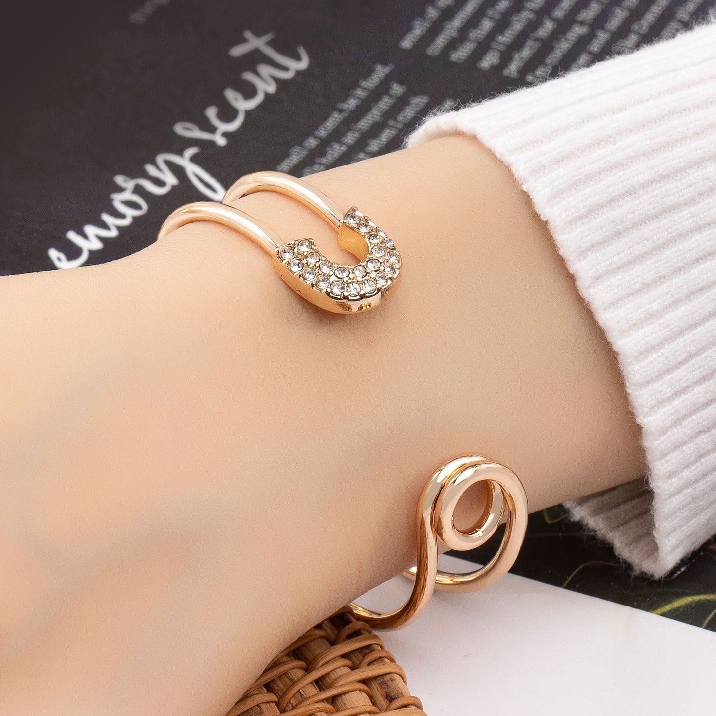 Safety Pin Shape Brass Cuff Bracelet