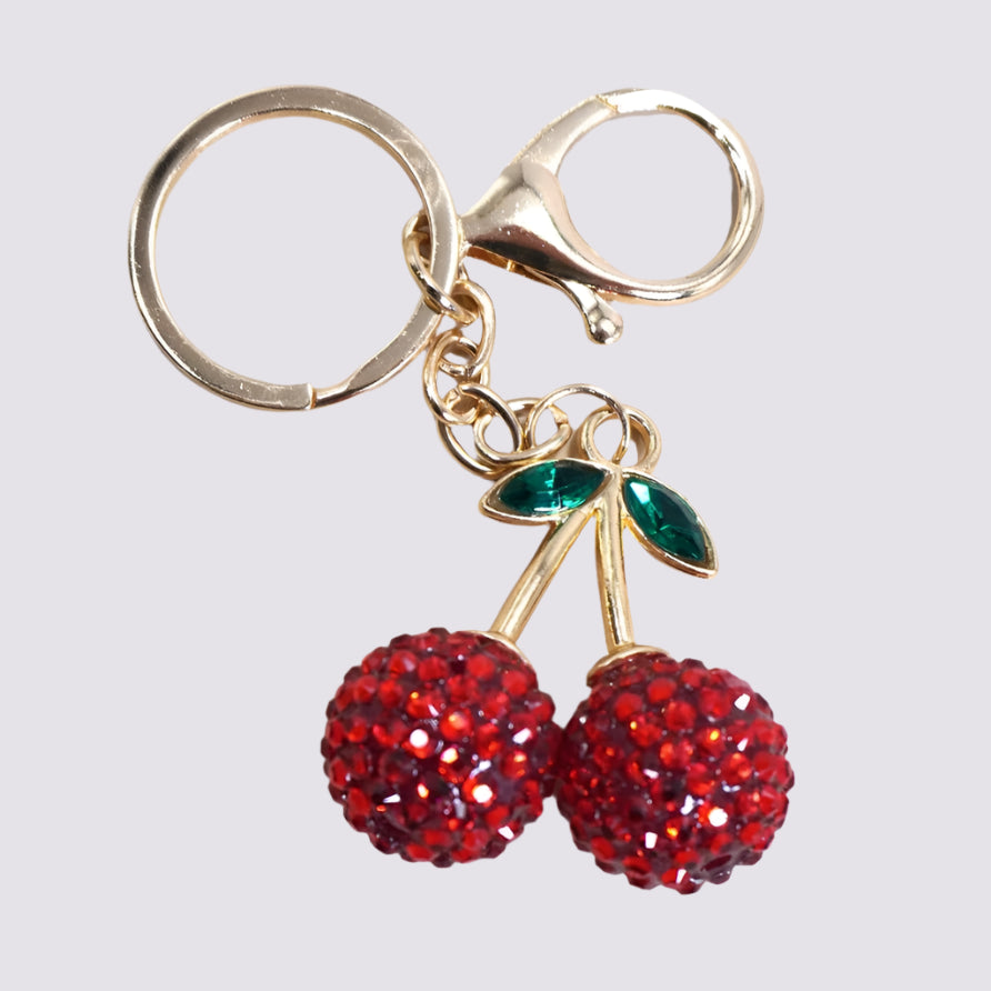 Rhinestone Cherry Drop Keychain