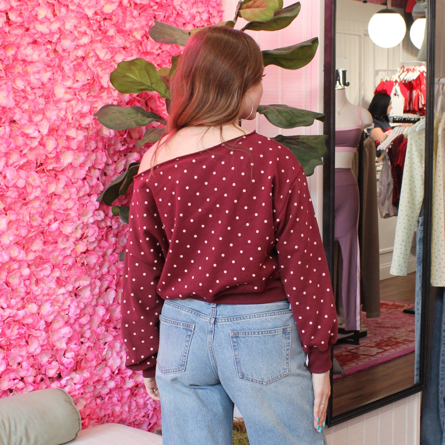 Talitha Polka Dot Off Shoulder Sweatshirt