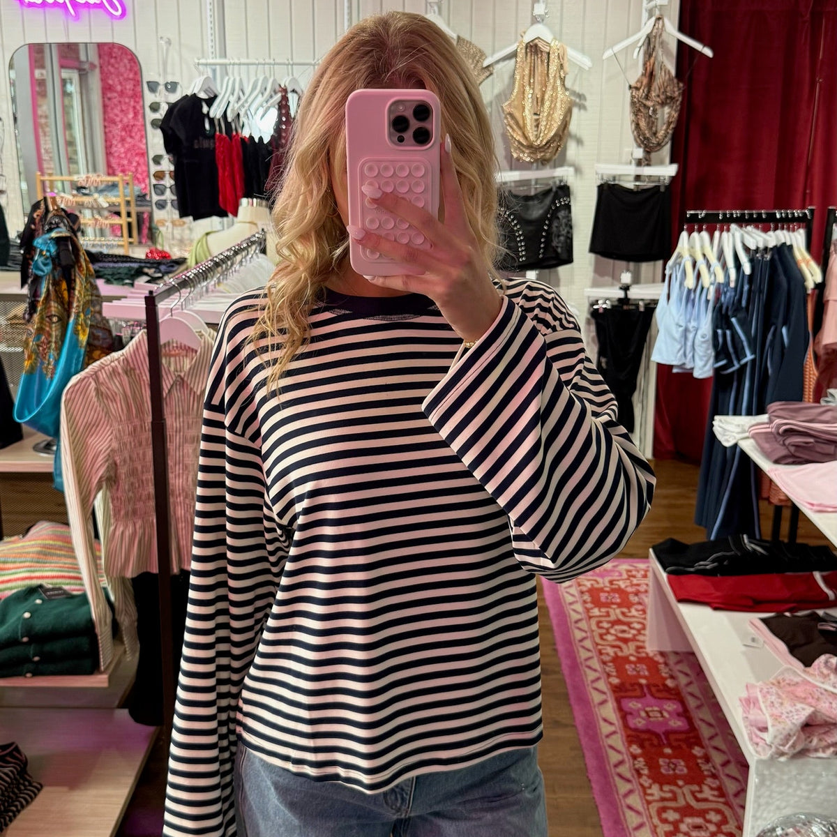 Aziel Stripe Oversized Long Sleeve Top