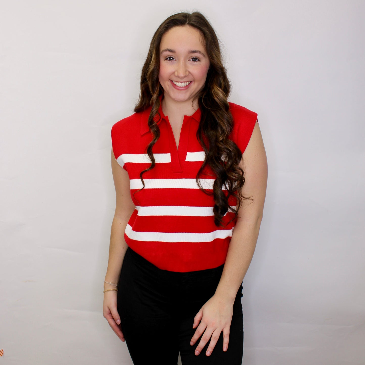 Piper Stripe Polo Knit Top