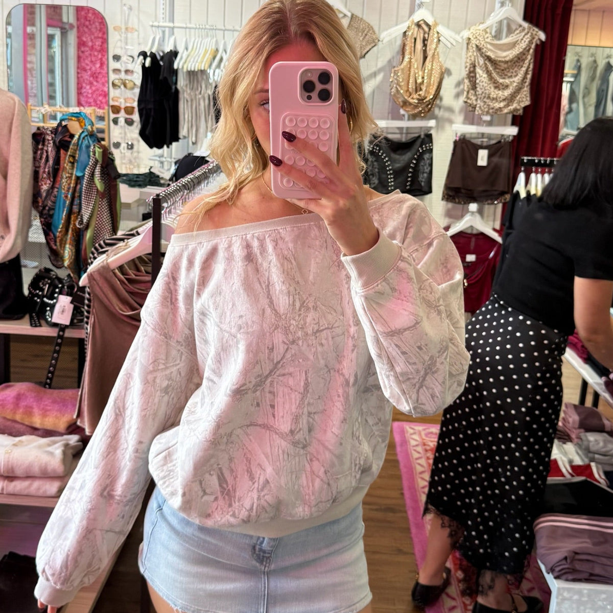 Katana Camo Off The Shoulder Sweatshirt