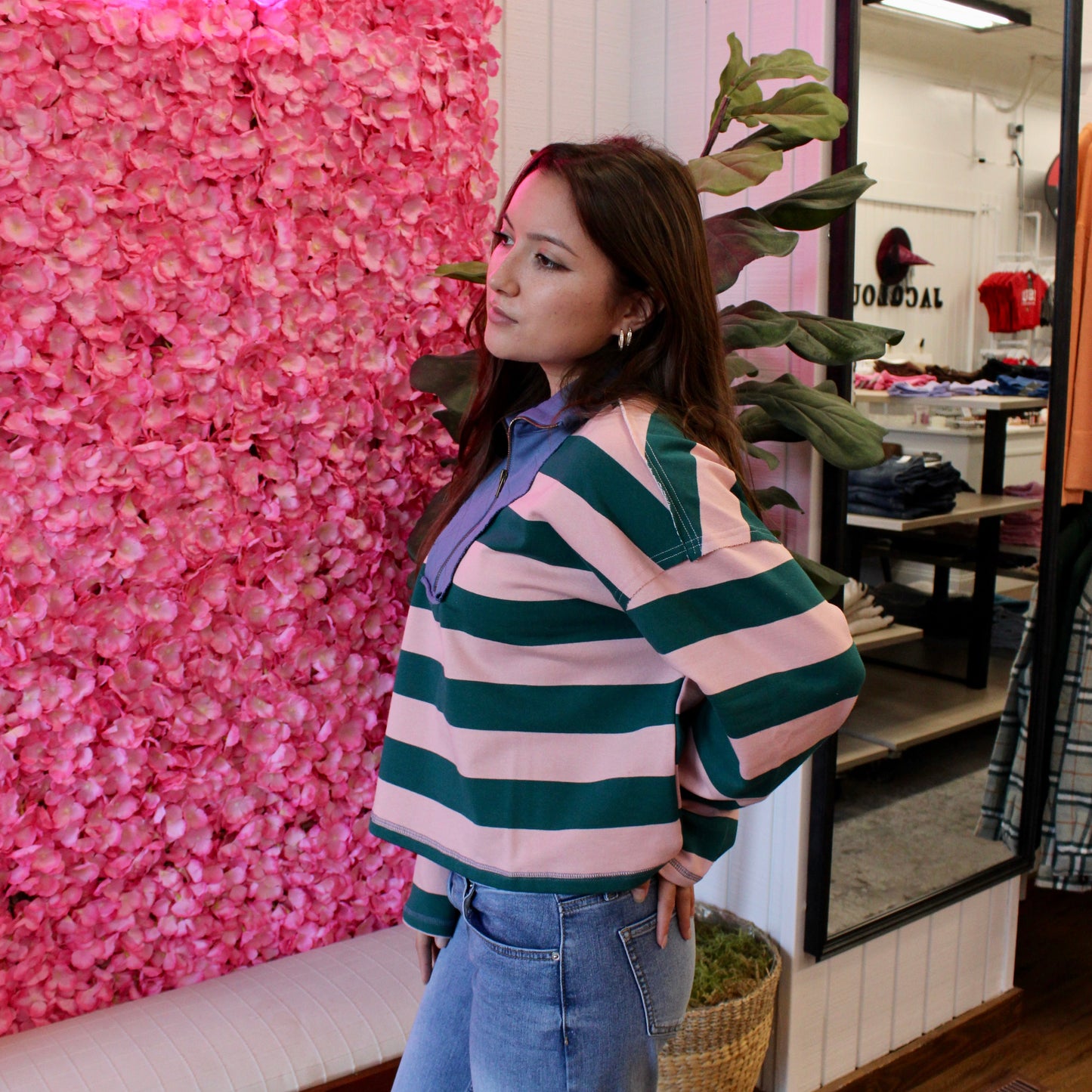 Keke Striped Quarter Zip Sweatshirt