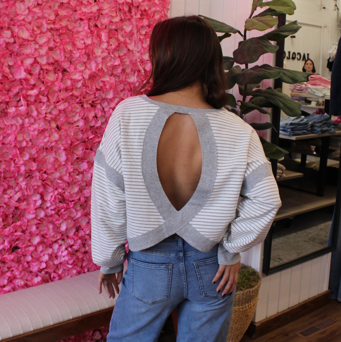 Hayden Striped Cutout Back Sweatshirt