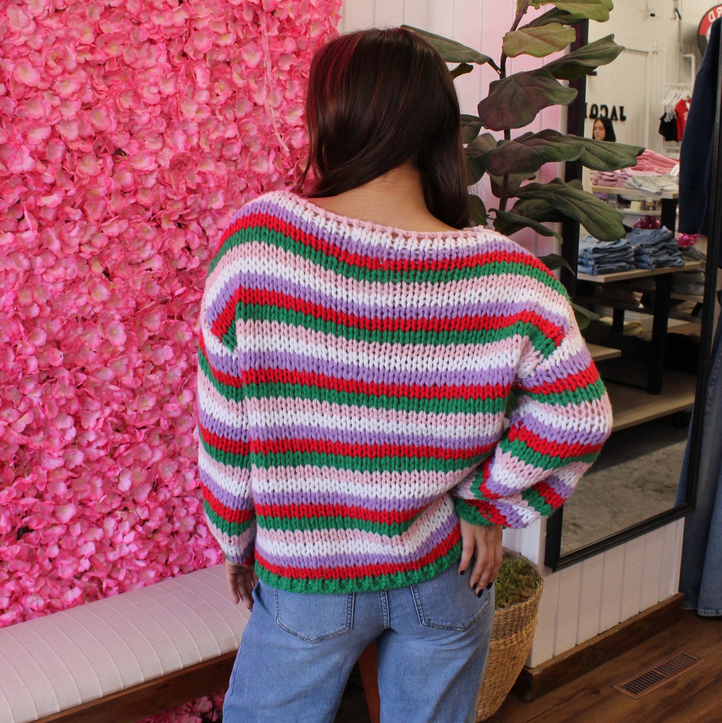 Christmas Ribbed Balloon Sleeves Sweater