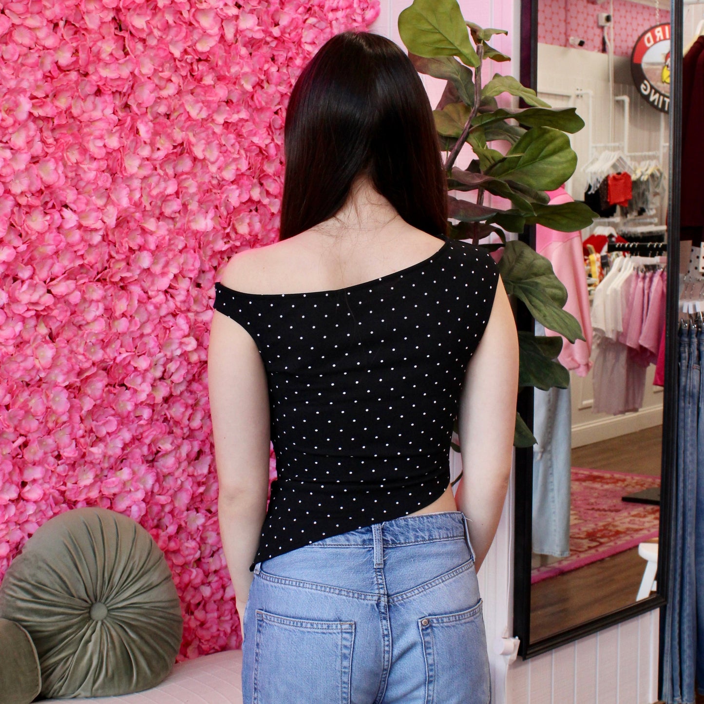 Saylor Asymmetrical Polka Dot Top