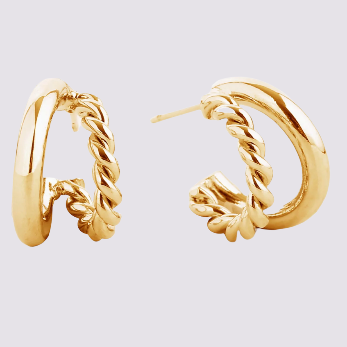 Twist And Solid Double Hoop Earring