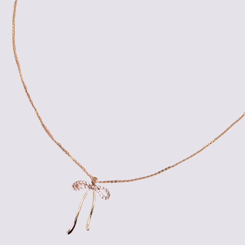 Rhinestone Bow Pendant Necklace