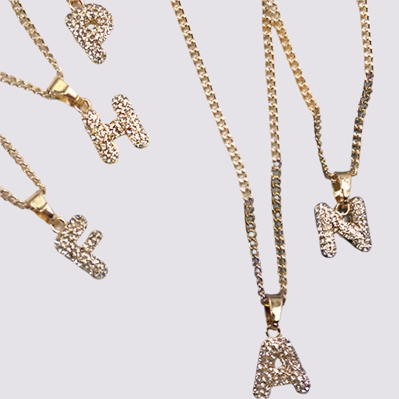 Rhinestone Initial Chain Necklace