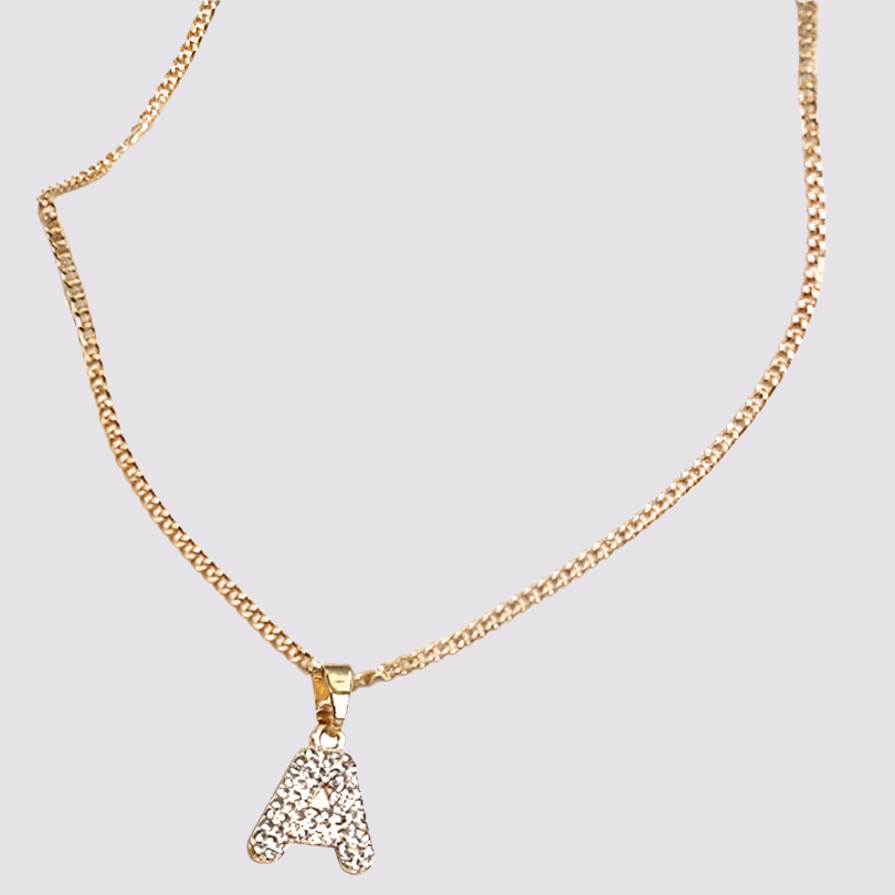 Rhinestone Initial Chain Necklace