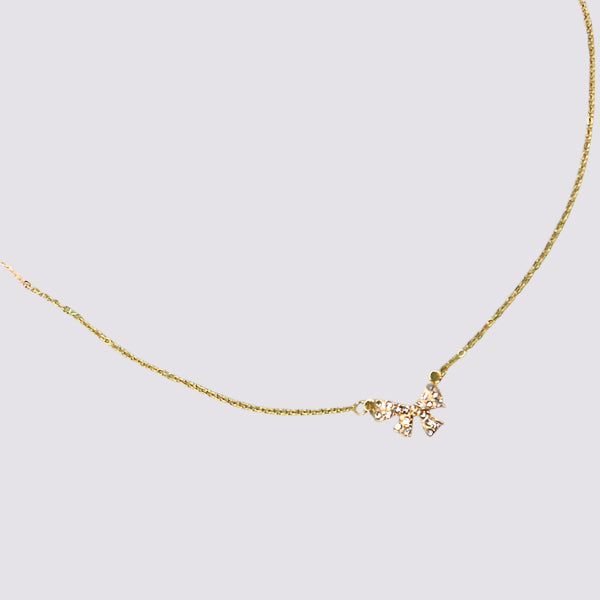 Mini Rhinestone Bow Charm Necklace