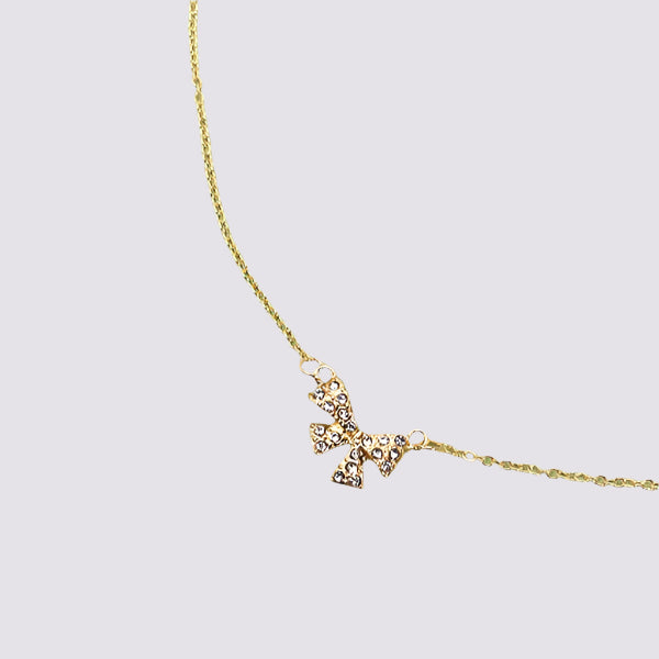 Mini Rhinestone Bow Charm Necklace