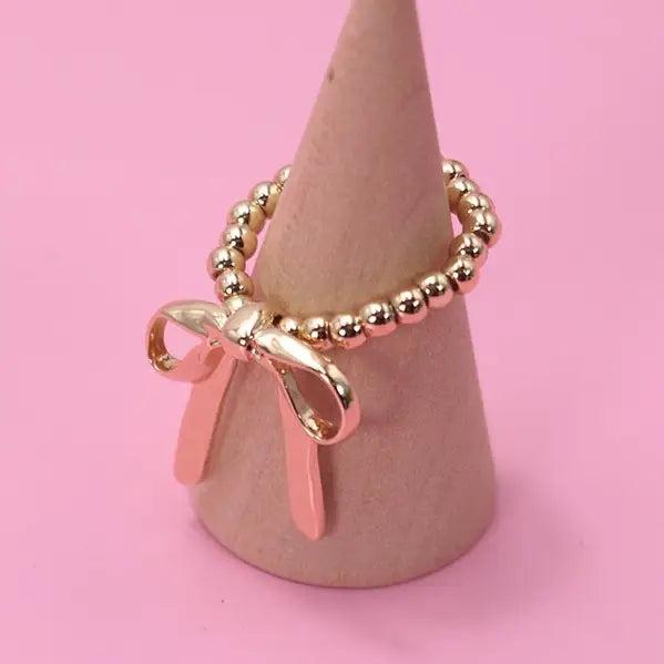 Gold Bow Ribbon Stretch Ring