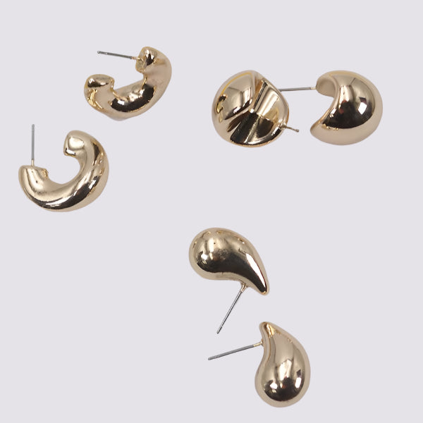 Trio Huggie Teardrop Earrings