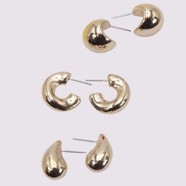 Trio Huggie Teardrop Earrings
