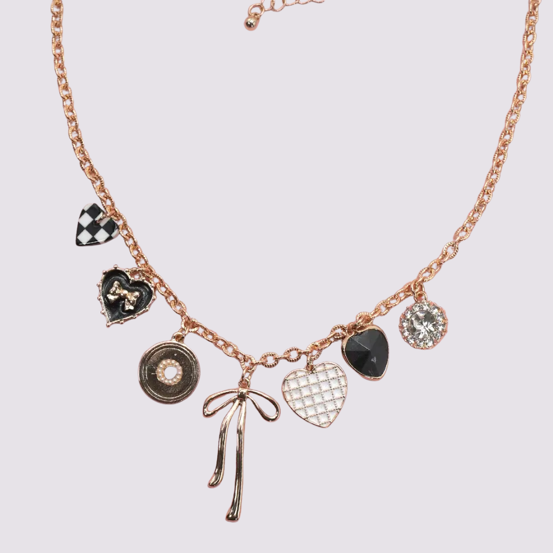 Charm Necklace Checker Heart Necklace