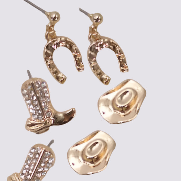 Hats Boots Horseshoe Western Trio Earrings