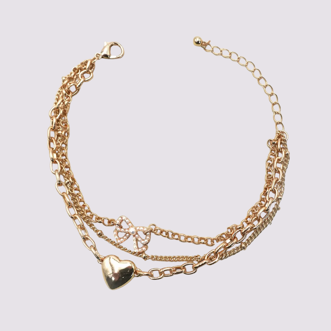 Heart Bow Charm Bracelet