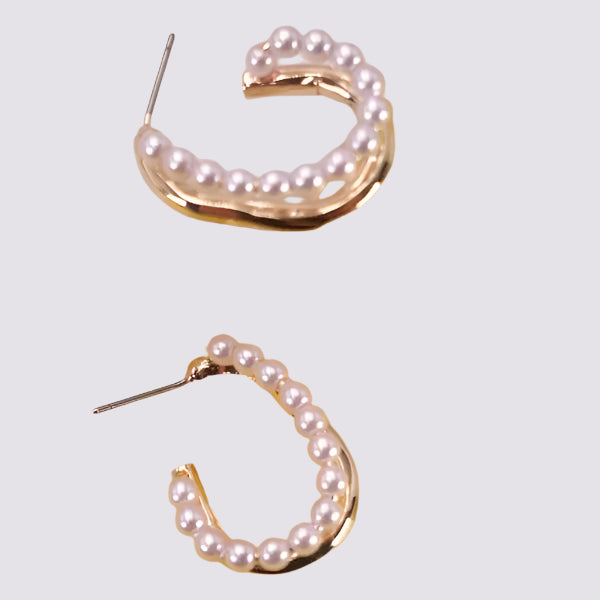 Pearl U Shape Hoop Earrings