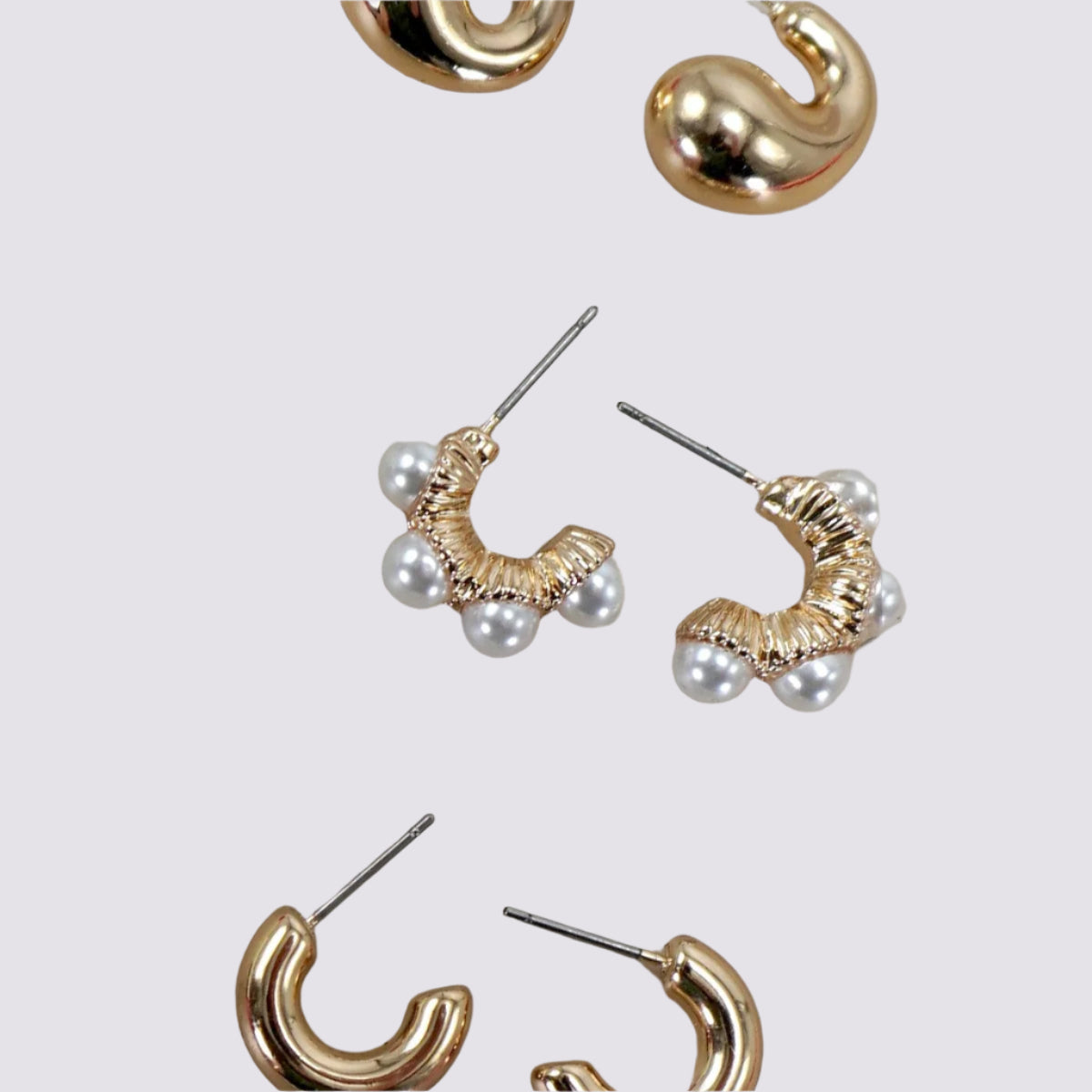 Trio Huggie Pearl Hoop Earrings