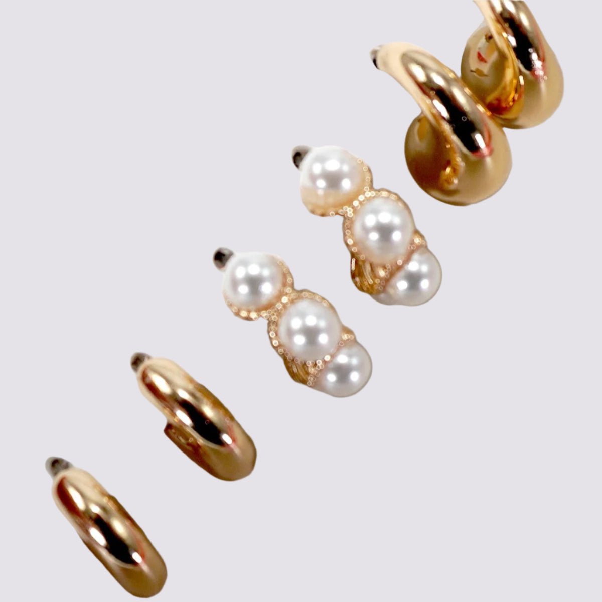 Trio Huggie Pearl Hoop Earrings