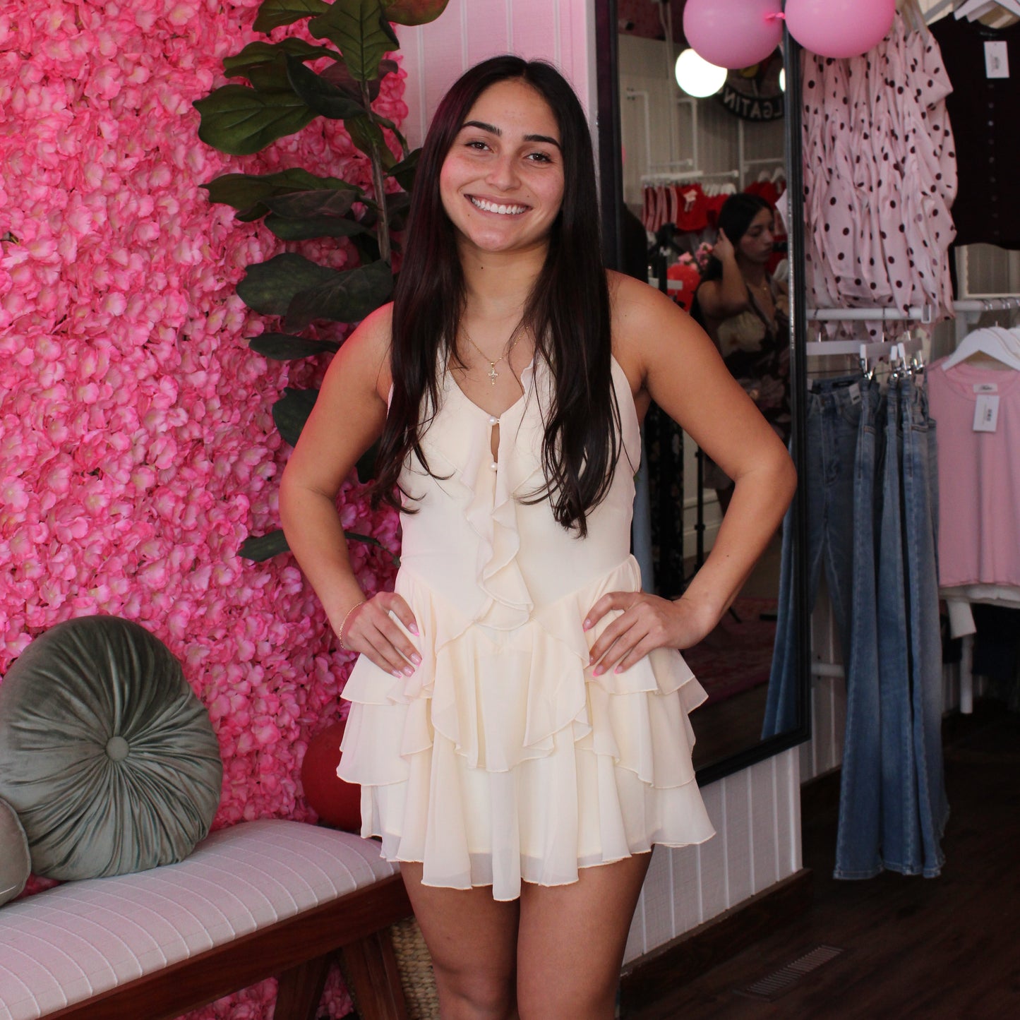 Lilah Halter Scoop Ruffled Mini Dress