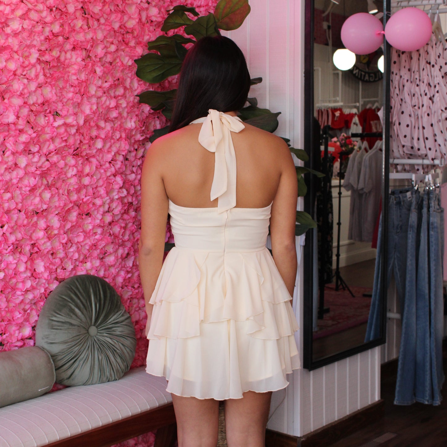 Lilah Halter Scoop Ruffled Mini Dress