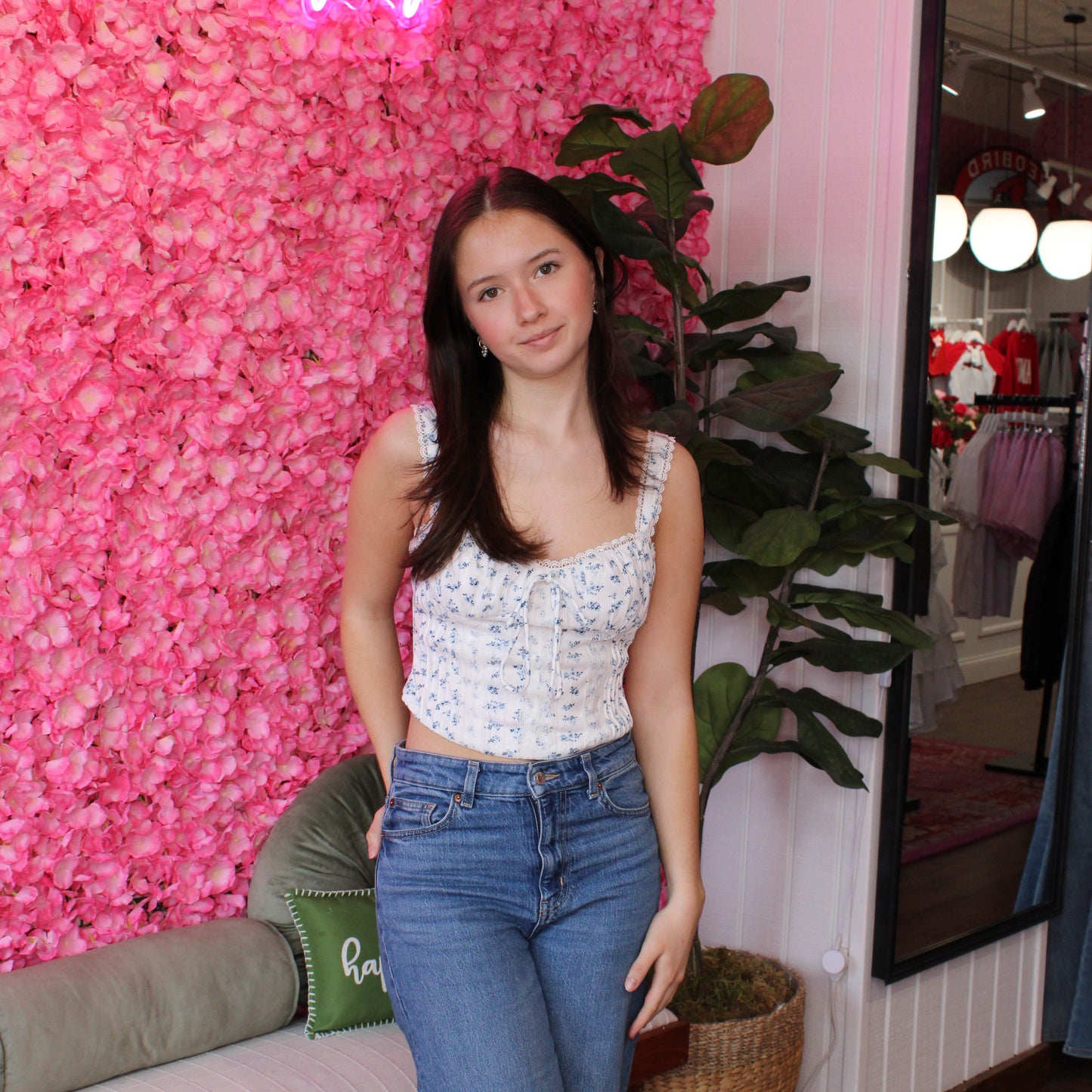 Carly Pointelle Floral Bustier Corset Top