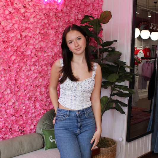 Carly Pointelle Floral Bustier Corset Top
