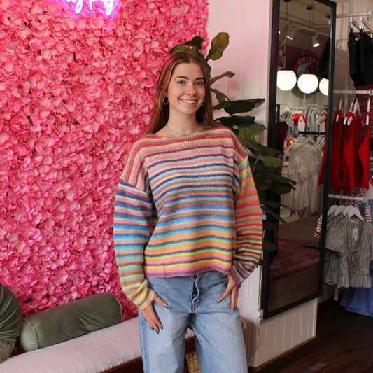 Gianna Rainbow Stripe Knit Sweater
