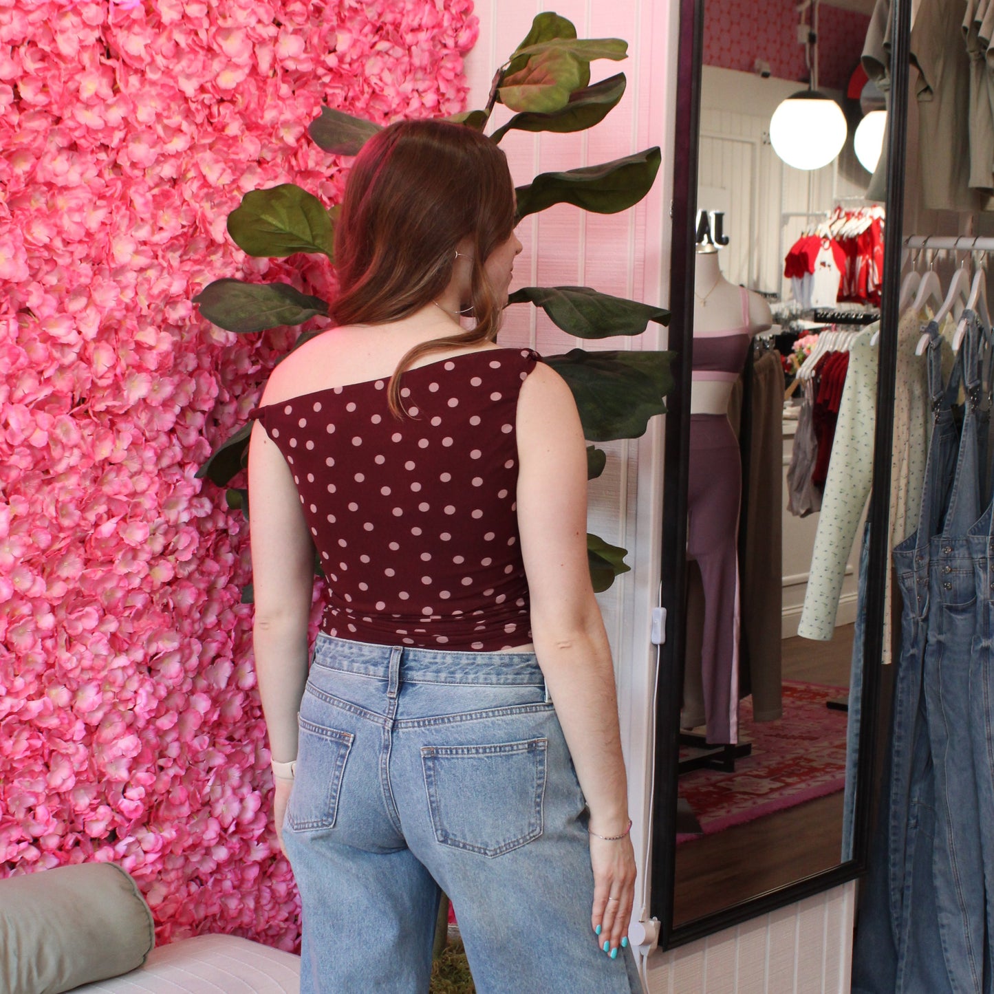 Avi Polka Dot Asymmetrical Mesh Top
