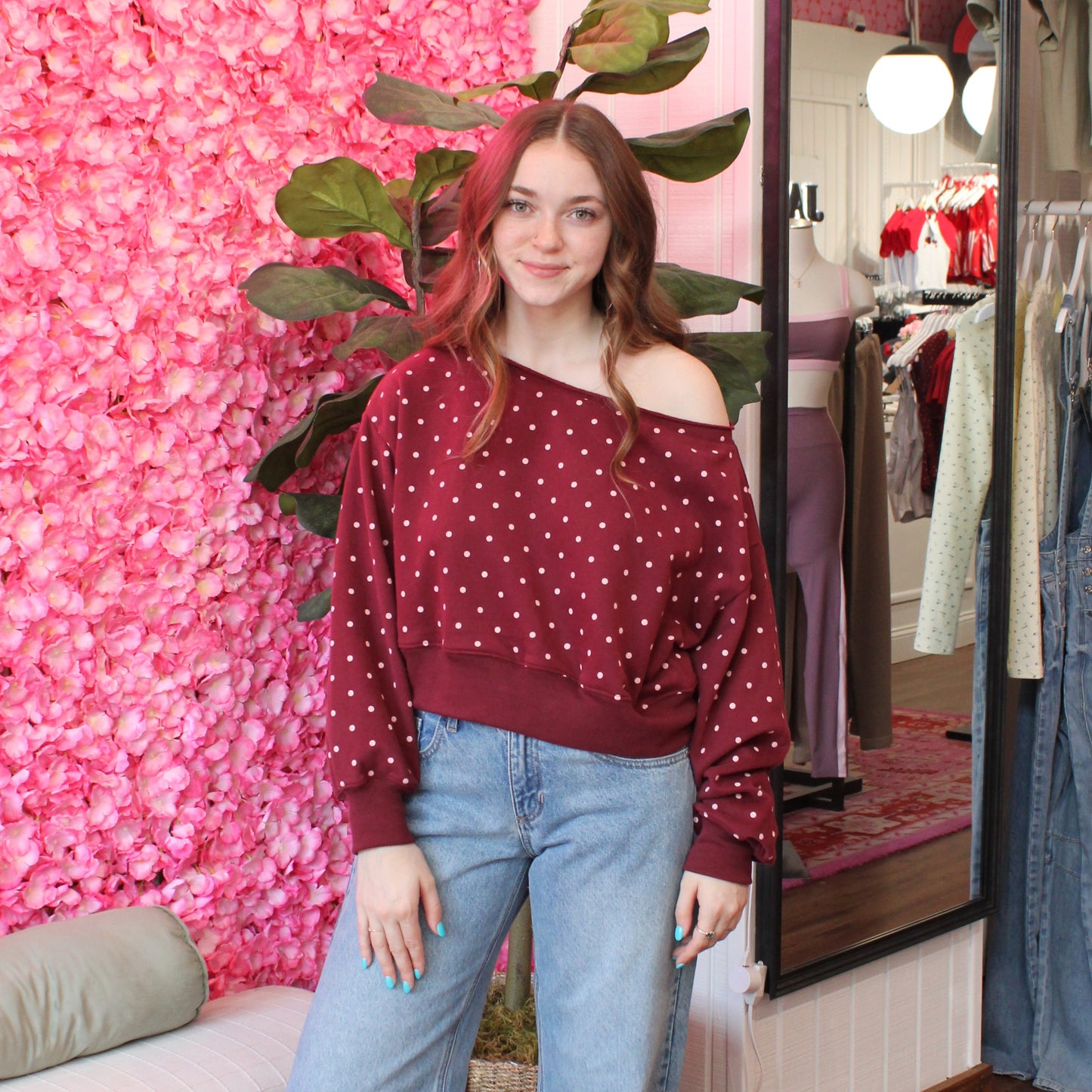 Talitha Polka Dot Off Shoulder Sweatshirt
