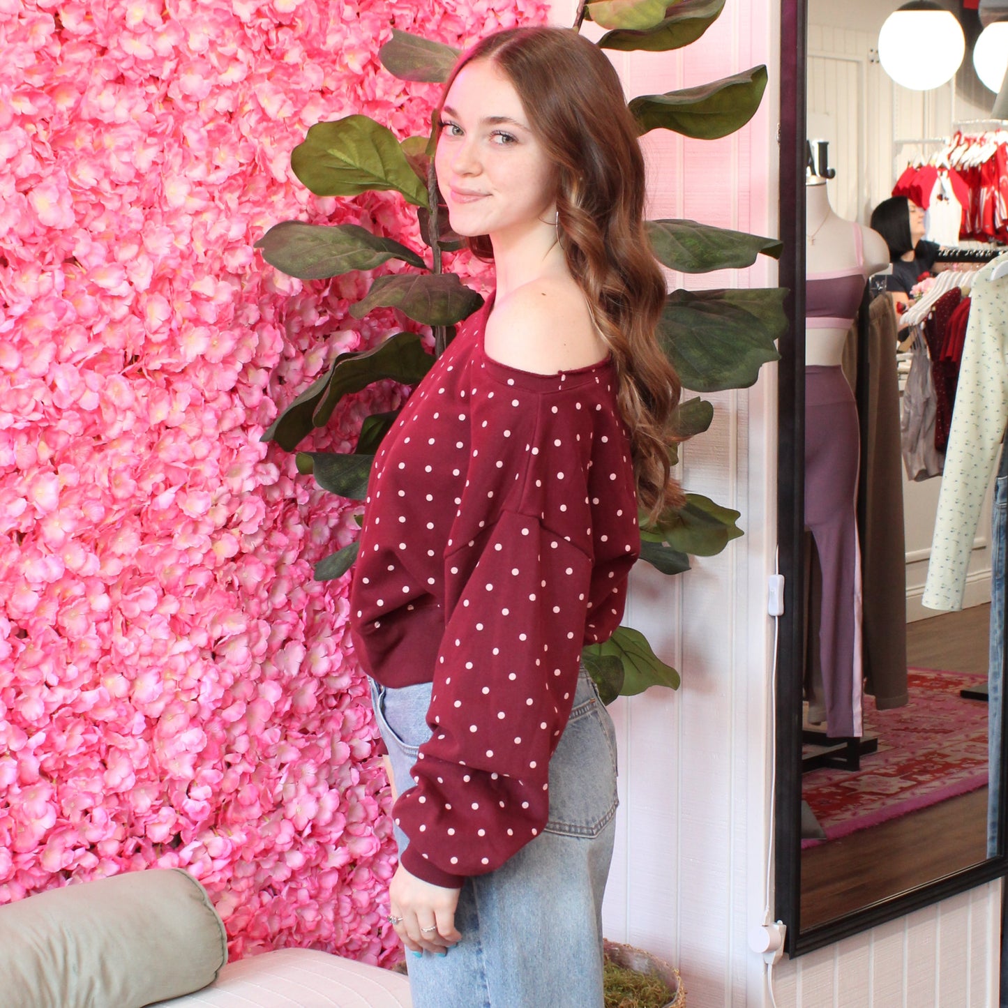 Talitha Polka Dot Off Shoulder Sweatshirt