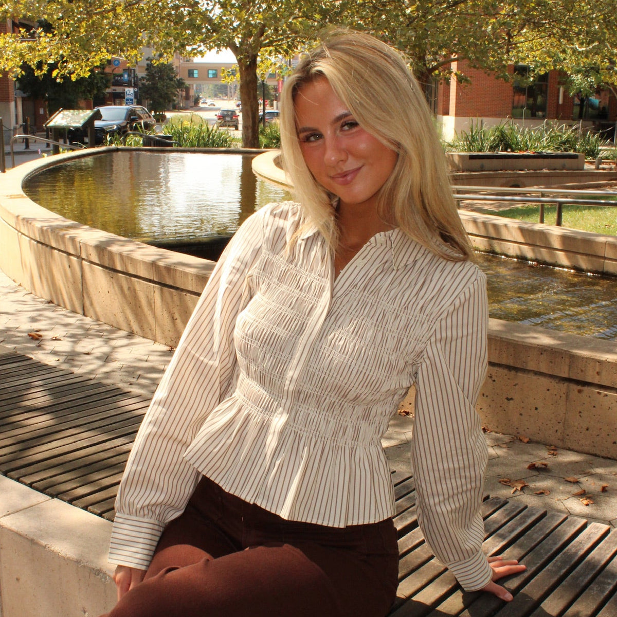 Lila Business Casual Pinstripe Long-Sleeve