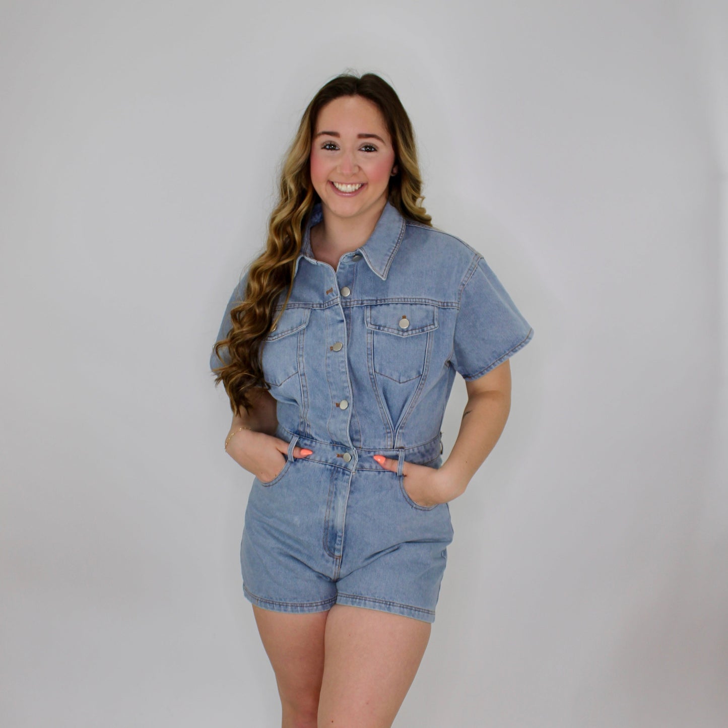 Here For A Good Time Denim Romper