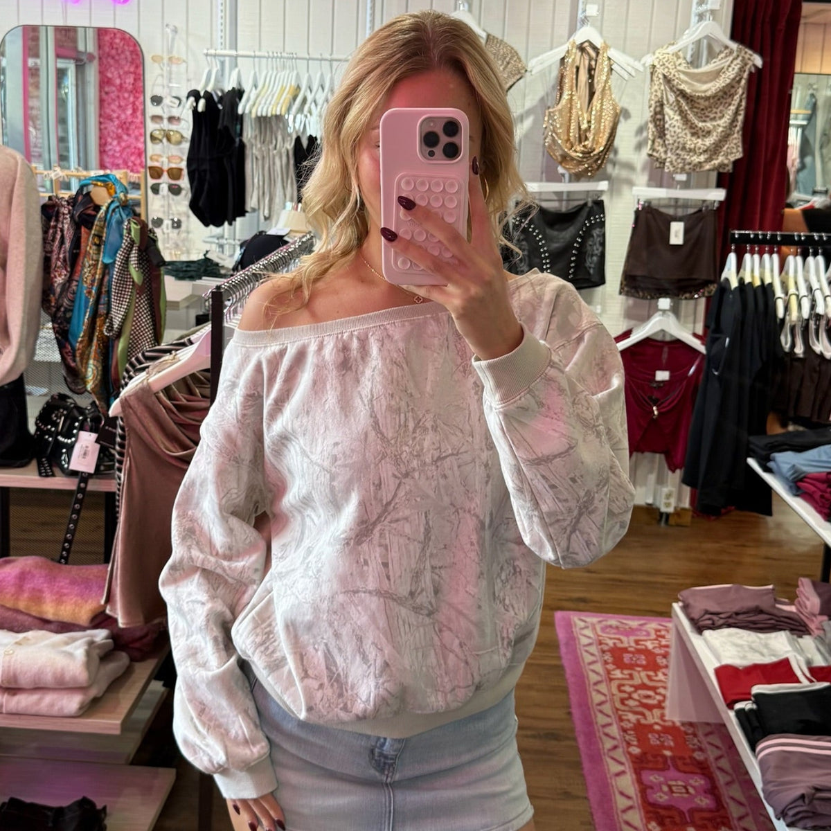 Katana Camo Off The Shoulder Sweatshirt