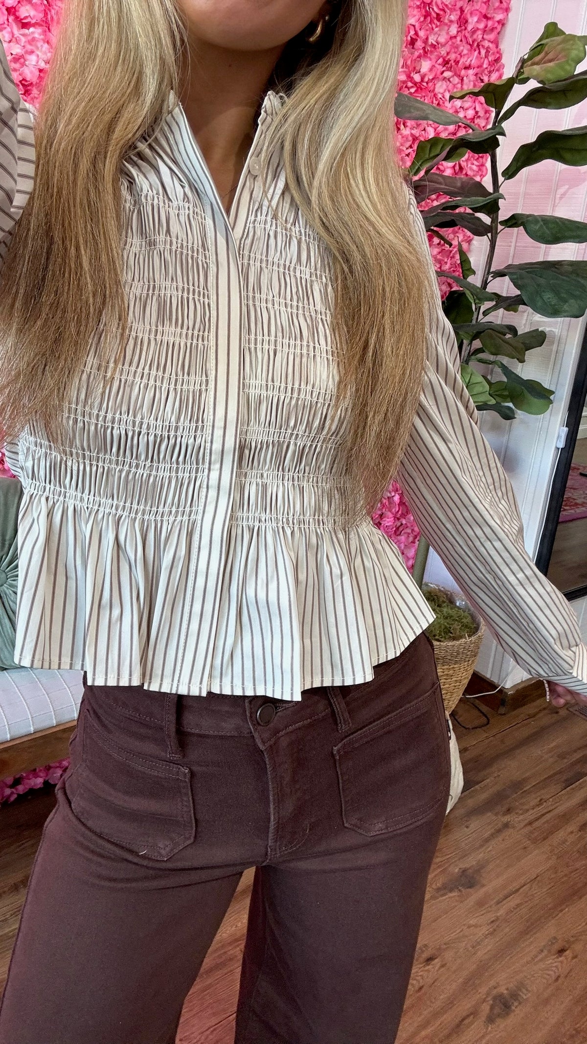 Lila Business Casual Pinstripe Long-Sleeve