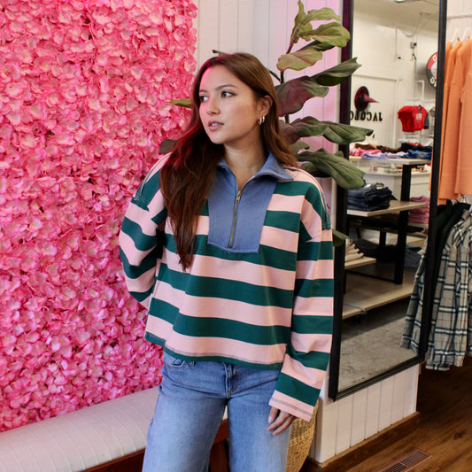Keke Striped Quarter Zip Sweatshirt
