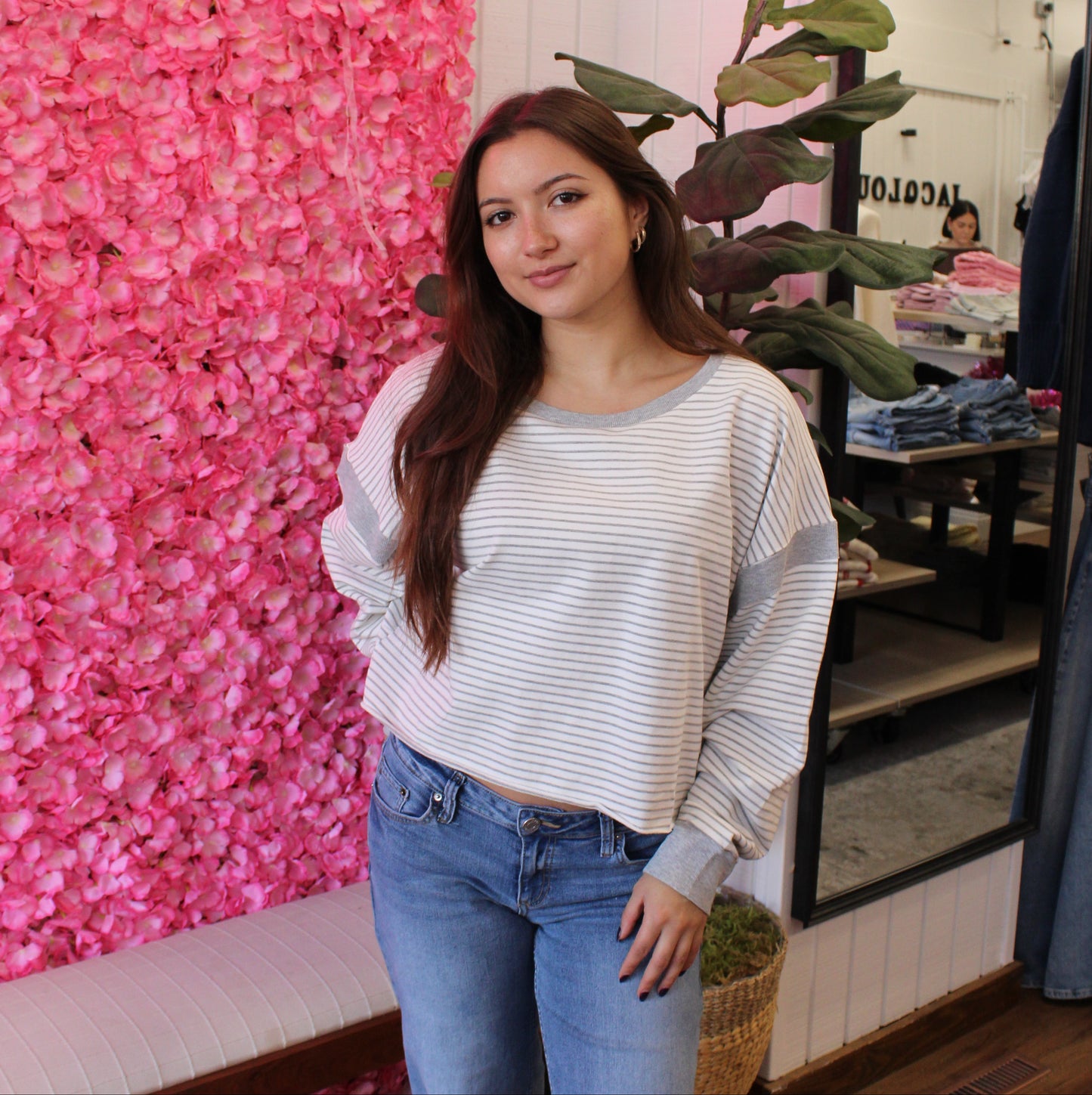 Hayden Striped Cutout Back Sweatshirt