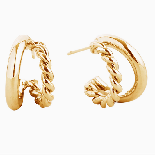 Twist And Solid Double Hoop Earring