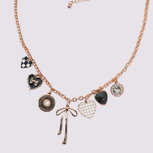 Charm Necklace Checker Heart Necklace