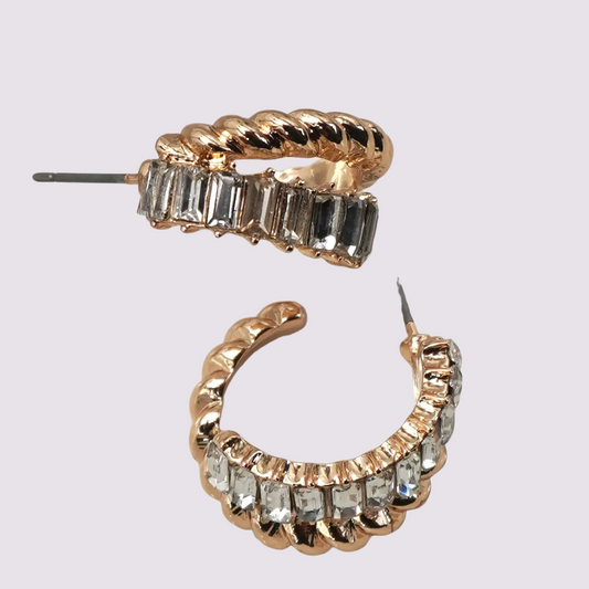 Rhinestone Intwined Huggie Hoop Earrings