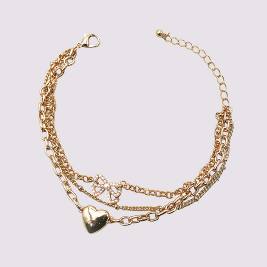 Heart Bow Charm Bracelet