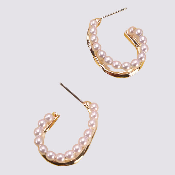 Pearl U Shape Hoop Earrings