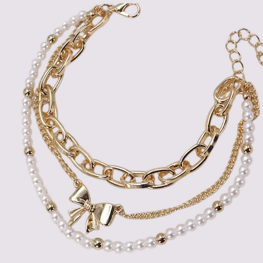Bow Pearl Trio Bracelet Set
