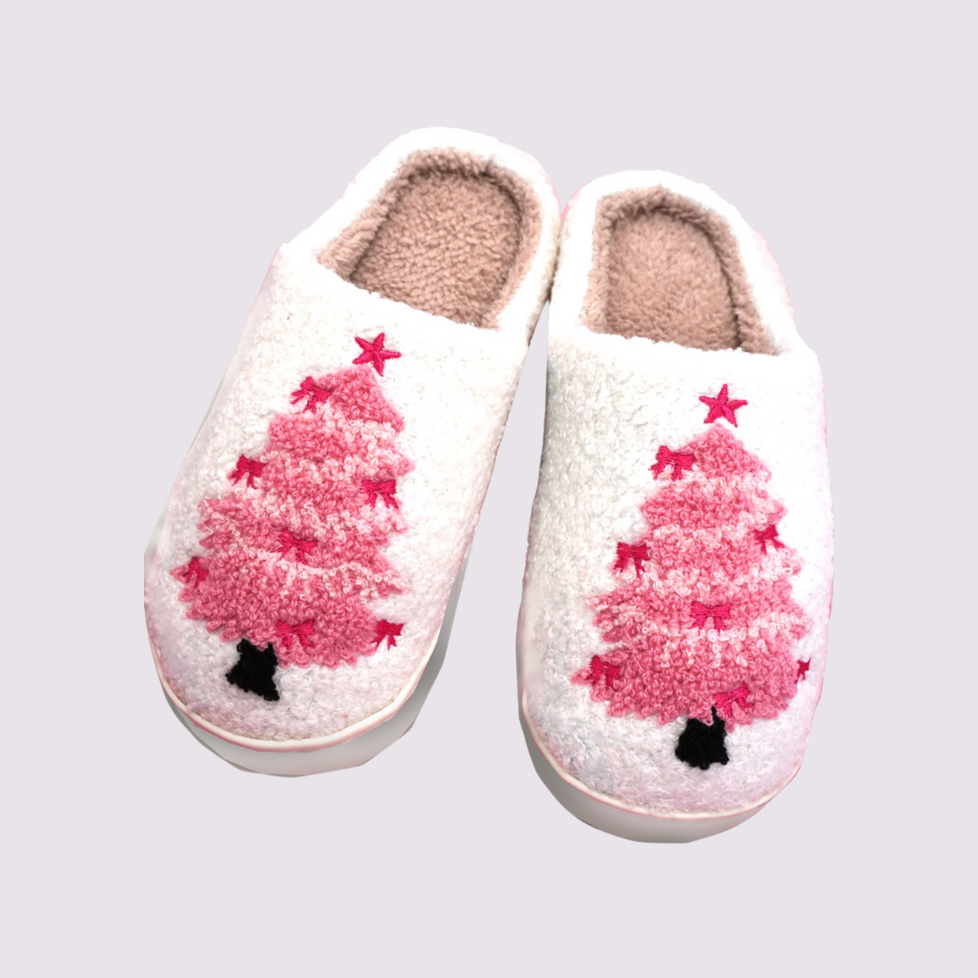 Pink Xmas Tree Slippers