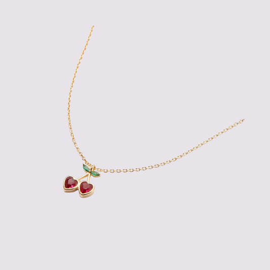 Gold Dipped Heart Cherry Necklace